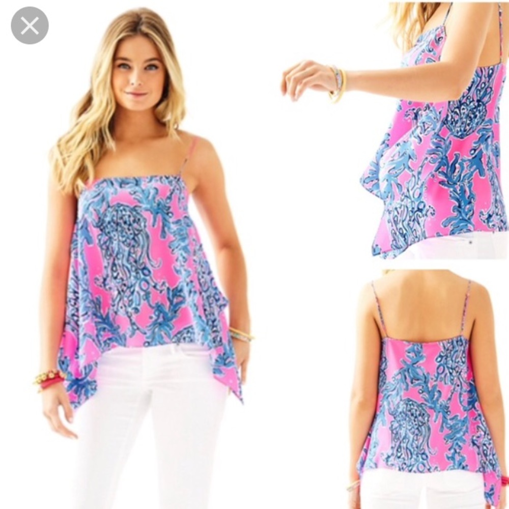 NWT Kimi Silk Top in Royal Pink Caught in Coral